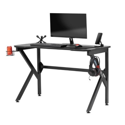 48" Black Carbon-Fiber Inspired Gaming Desk with Charging Hub