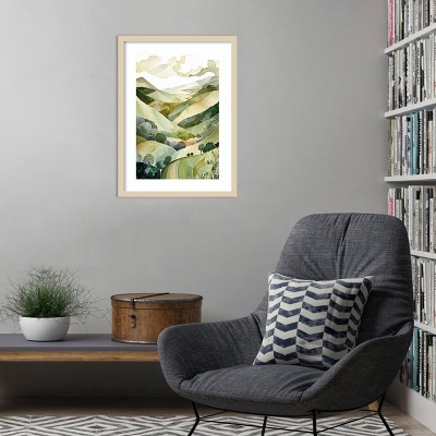 Hampshire Hills II Green Watercolor Landscape Wood Framed Art Print