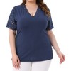 Women's Plus Size Summer V Neck Short Sleeve Elegant Lace Ribbed Knit Tunic Blouse - Agnes Orinda - 2 of 4