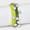 Hammered Discs Beaded Stretch Bracelet Set 5pc - A New Day™ Green/Silver - 2 of 4