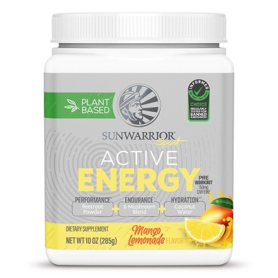 Sunwarrior Active Energy Pre-Workout Plus Hydration Powder, Sugar Free, Watermelon, Mango Lemonade, Peachy Mango, Strawberry Lemonade, 30 Servings