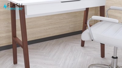 Black and Walnut Wood Writing Desk with Storage Drawer