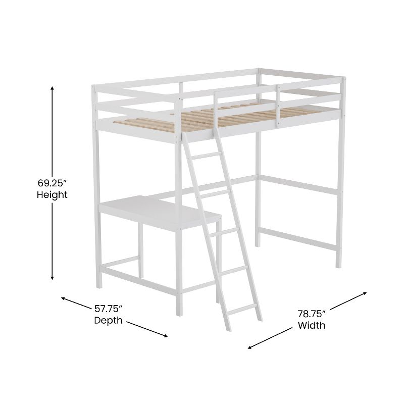 Emma and Oliver Twin Wood Loft Bed Frame with Protective Guardrails and Integrated Desk and Ladder for Use with Any 6-8" Thick Mattress, 5 of 11