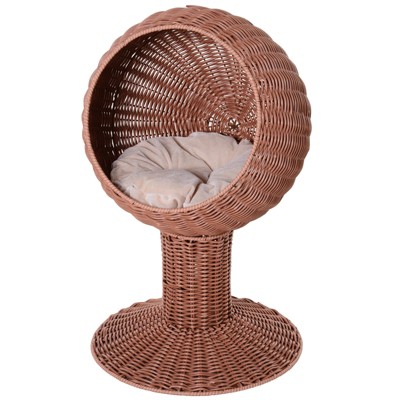 VisioGear Elevated Cat Bed with Rotatable Egg Chair Pod, Cat Basket Bed with Thick Cushion, Brown, 17"*15.3"*26.8"