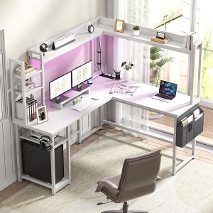 Aheaplus L Shaped Gaming Desk with Led Light & Hutch, Reversible Home Office Desk - 1 of 4
