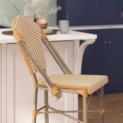 Natural and White Rattan Bistro Bar Stools with Bamboo Finish