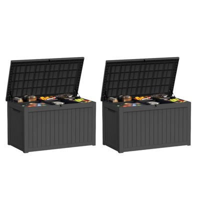 VisioGear Deck Boxes, 2-Piece 230 Gal Outdoor Storage Deck Box, Small Patio Storage Bin for Garden Tools, Black, 57.87"*32.24"*33.66"