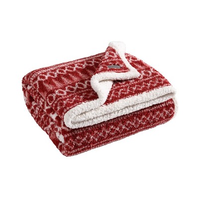 Red and White Reversible Sherpa Throw Blanket