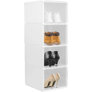 Acekool Clear Foldable Stackable Shoe Organizer Box Set with Front Opening, Transparent PP Plastic Sneaker Storage for Closet (Set of 4) - 1 of 4