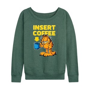Women's - Garfield - Coffee Lightweight French Terry Wide Neck Long Sleeve Shirt - 1 of 4