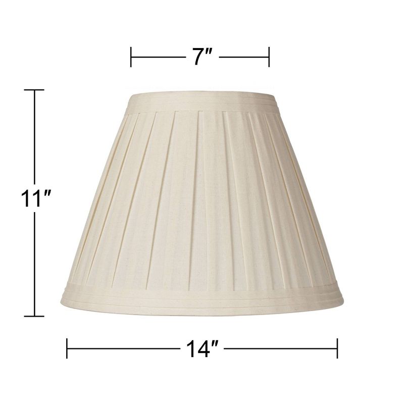 Springcrest Set of 2 Creme Linen Box Pleated Medium Drum Lamp Shades 7" Top x 14" Bottom x 11" High (Spider) Replacement with Harp and Finial, 5 of 12