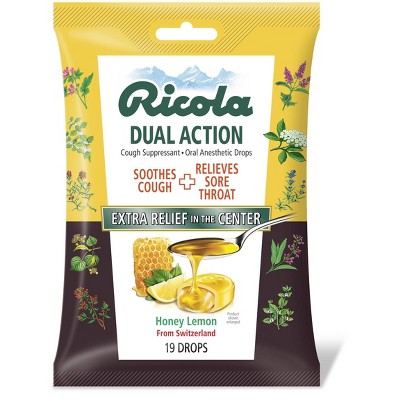 Ricola Dual Action Cough & Sore Throat Relief Drops - Honey Lemon - 19ct