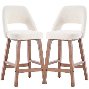 YOUNIKE Counter Height Bar Stool 26 Inch Modern Farmhouse Barstools with Solid Wood Legs Upholstered Bar Height Chair Boucle Fabric - 1 of 4