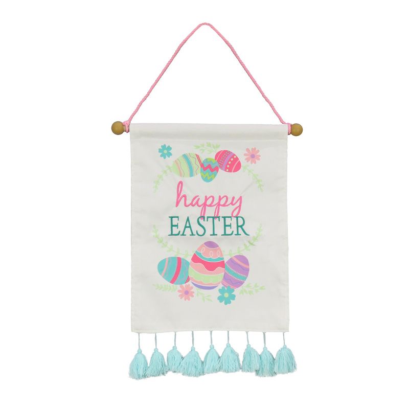 National Tree Company Happy Easter with Eggs Hanging Banner Decoration, White, Easter Collection, 19 Inches, 1 of 4