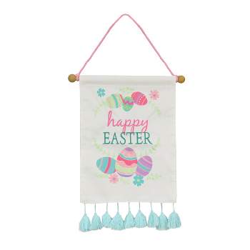 National Tree Company Happy Easter with Eggs Hanging Banner Decoration, White, Easter Collection, 19 Inches