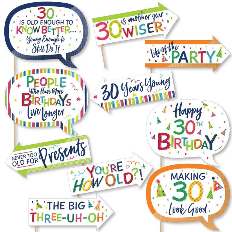 Big Dot of Happiness Funny 30th Birthday - Cheerful Happy Birthday - Colorful Thirtieth Birthday Party Photo Booth Props Kit - 10 Piece, 1 of 6