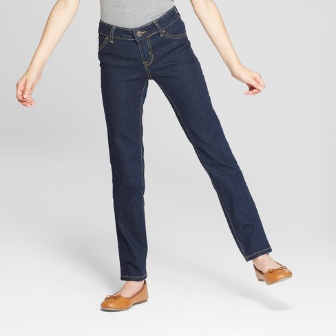 Girls' Mid-Rise Straight Jeans - Cat & Jack™ Dark Wash 4