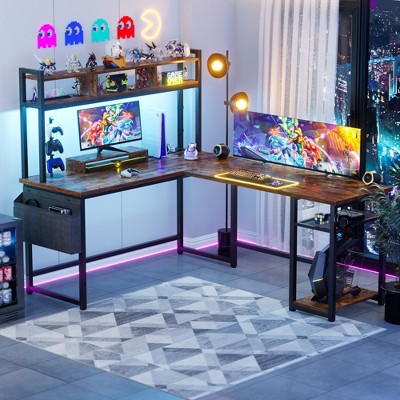 Aheaplus L Shaped Desk with Power Outlet & LED Strip