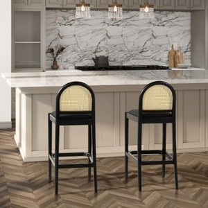 NicBex Dining Chairs Set of 2 Upholstered Chair Curved Back Cane Rattan Bar Height Stools, Fabric Accent for Kitchen, Bedroom - 1 of 4