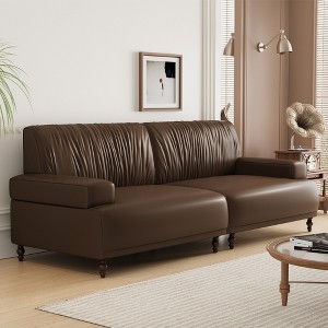 Luck Live Contemporary 86.4" Leather Sofa, Modern Living Room Combination Sofa Brown - 1 of 4