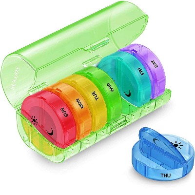 Sukuos 7-Day 2x Pill Organizer, Large Daily Pill Cases for Pills, Vitamins, Fish Oil & Supplements