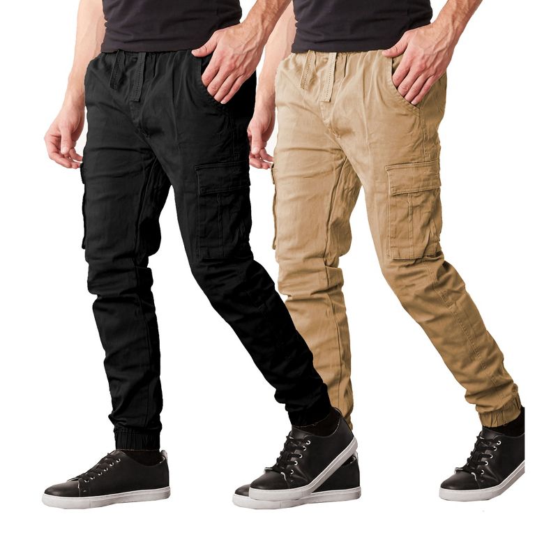 Galaxy By Harvic Men's Slim Fit Cotton Stretch Twill Cargo Joggers-2 Pack, 2 of 4