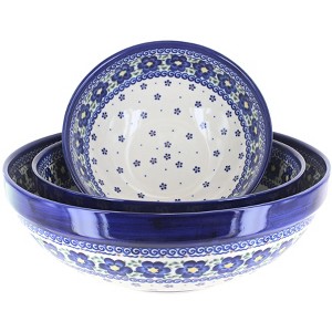 Blue Rose Polish Pottery 1400 Vena 3 Piece Serving Bowl Set - 1 of 1