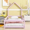 CAVINAS Twin Size Bed Frame with House-Style Headboard & Fences,Modern Floor Bed for Kids Room,Bedroom - 3 of 4