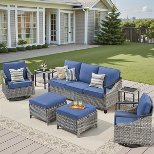 Buenhomino Outdoor Patio Furniture Sets, All-Weather PE Wicker Seating with Swivel Chairs, Sofas, Ottomans & Tables for Garden, Deck & Porch - 1 of 4
