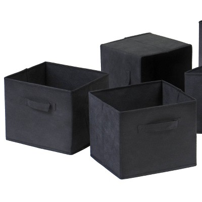 Transitional Walnut Storage Bench with 3 Black Fabric Baskets