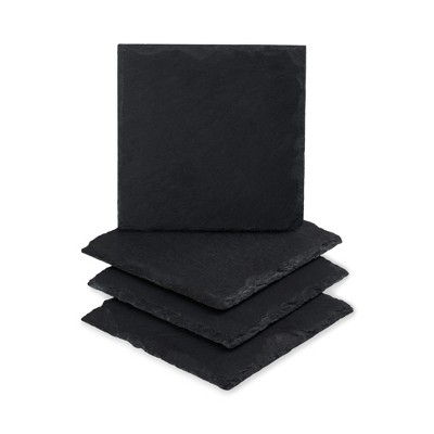 Twine Black Slate Square Coasters with Velvet Backing, Set of 4