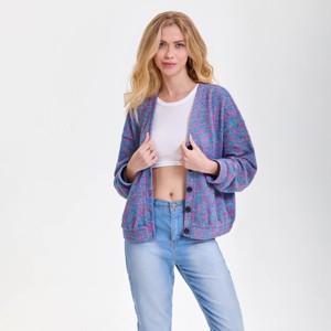 Women's V-Neck Button-Front Cardigan - Wild Fable™ Purple Abstract - 1 of 4