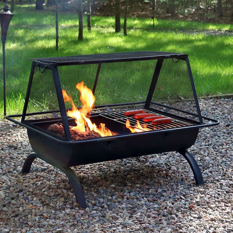Sunnydaze Outdoor Camping or Backyard Rectangular Northland Fire Pit with Cooking Grill Grate, Spark Screen, Log Poker, and Fire Pit Cover - 36", 3 of 13