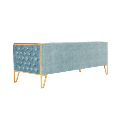 Ocean Blue Tufted Velvet Sofa with Polished Gold Metal Legs