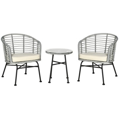 Outsunny 3 Piece Patio Bistro Set, Pe Rattan Outdoor Furniture