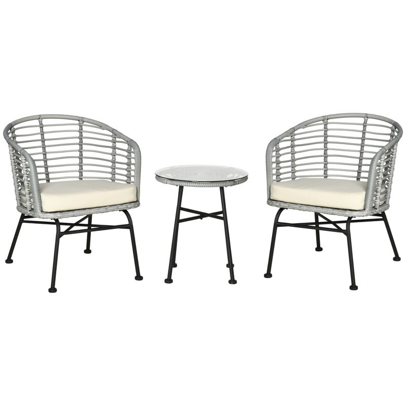Outsunny 3-Piece Patio Rattan Chair and Table Furniture Set, Outdoor Bistro Set with Two Chairs and Coffee Table for Garden, or Backyard, 1 of 7