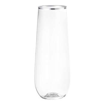 Smarty Had A Party 9 oz. Clear with Silver Stemless Plastic Champagne Flutes (64 Glasses)