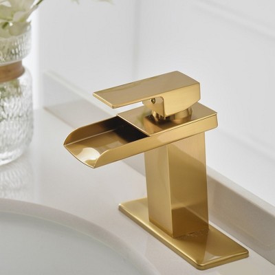 Gold Polished Brass Single-Handle Waterfall Bathroom Faucet