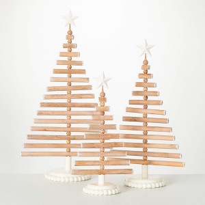 17.75"H, 22.25"H and 26.75"H Sullivans Wood Slat Tree - Set of 3, Christmas Decor, White - 1 of 4