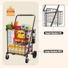 NAYSAYE Foldable Shopping Dolly Heavy Duty Utility Cart with Double Basket for Groceries and Laundry, Antique Black, 24.6"*21.25"*40.15" - 4 of 4