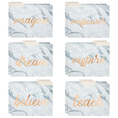 Best Paper Greetings 12 Pack Decorative File Folders Marble, Cute Rose Gold with 1/3 Cut Tabs for Women, 6 Designs, Letter Size, 9.5x11.5