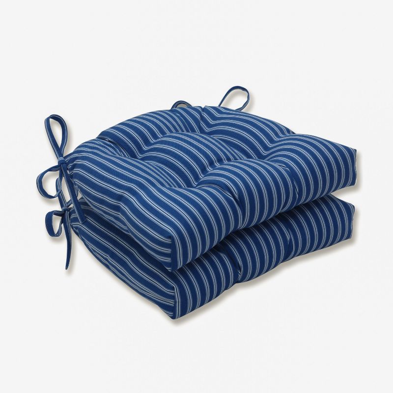 2pk Resort Stripe Reversible Chair Pads Blue - Pillow Perfect, 1 of 6