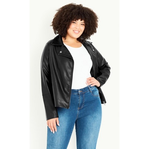 Women's Plus Size Zip Pu Jacket - Black | Evans : Target