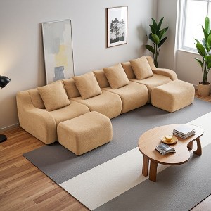148" U-Shaped Teddy Fabric Sectional Sofa, No Assembly - 1 of 4