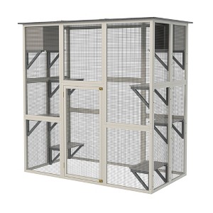 Gulches Gray Wooden Outdoor Catio Cat Enclosure with Weatherproof Asphalt Roof 6 Platforms 2 Napping Boxes Safety Latches 1 Piece 70 Inch - 1 of 4