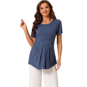 cheibear Women's Casual Round Neck Short Sleeve Maternity Loungewear T-Shirt - 1 of 4