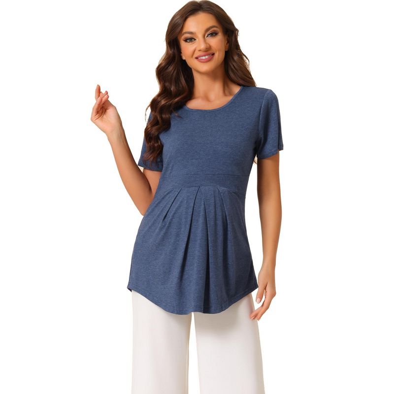 cheibear Women's Casual Round Neck Short Sleeve Maternity Loungewear T-Shirt, 1 of 6