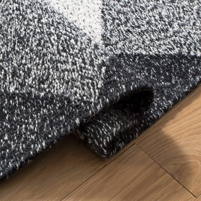 Handwoven Black and Ivory Wool Kilim Area Rug, 3' x 5'