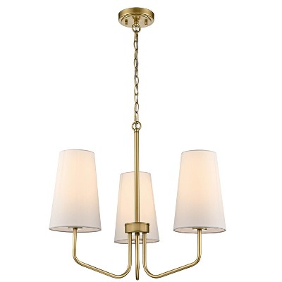 Claxy 3-light Vintage Gold Pendant Light Fixture with Fabric Shade for Bedroom