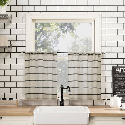 Set of 2 Twill Striped Anti Dust Sheer Cafe Curtain - Clean Window